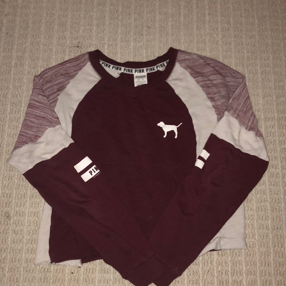 PINK Maroon Cropped Sweatshirt